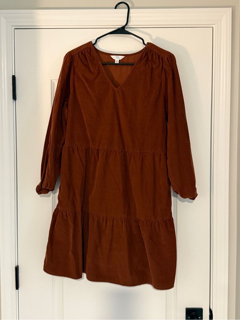 Time and Tru Rust Brown Long Sleeve Tiered V-Neck Dress